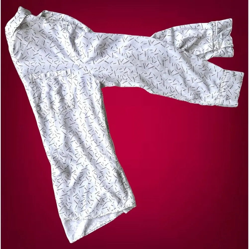 Cosmic Blue Love Roll Tab Sleeve Shirt XL White Hi Low New York Paris Traveler - Image 9