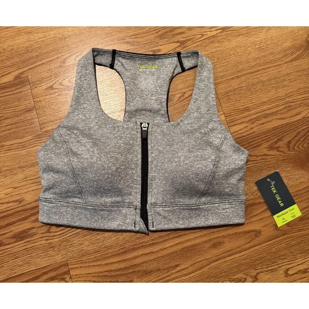Tek Gear Women Grey H Ultrastretch Front Zip Medium Support Bra Size S New - Image 4