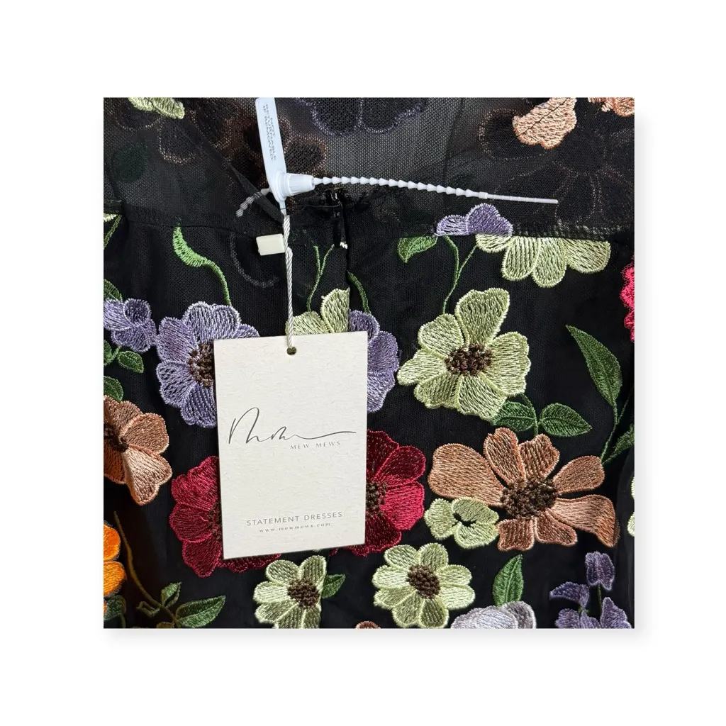 new Mew Mews ❀ Saige Mesh Embroidery Flower Open Back Mini Dress ❀ Black ❀ Large - Image 9