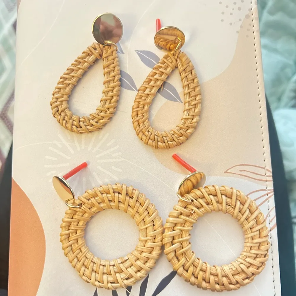 2 Pairs of Statement Hoop Earrings for Women Rattan Earrings - Image 8