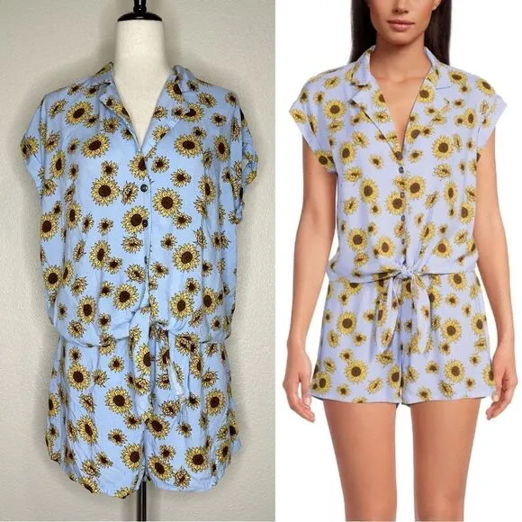 No Boundaries Blue Sunflower Tie Front Shirt & Short Set - Image 2