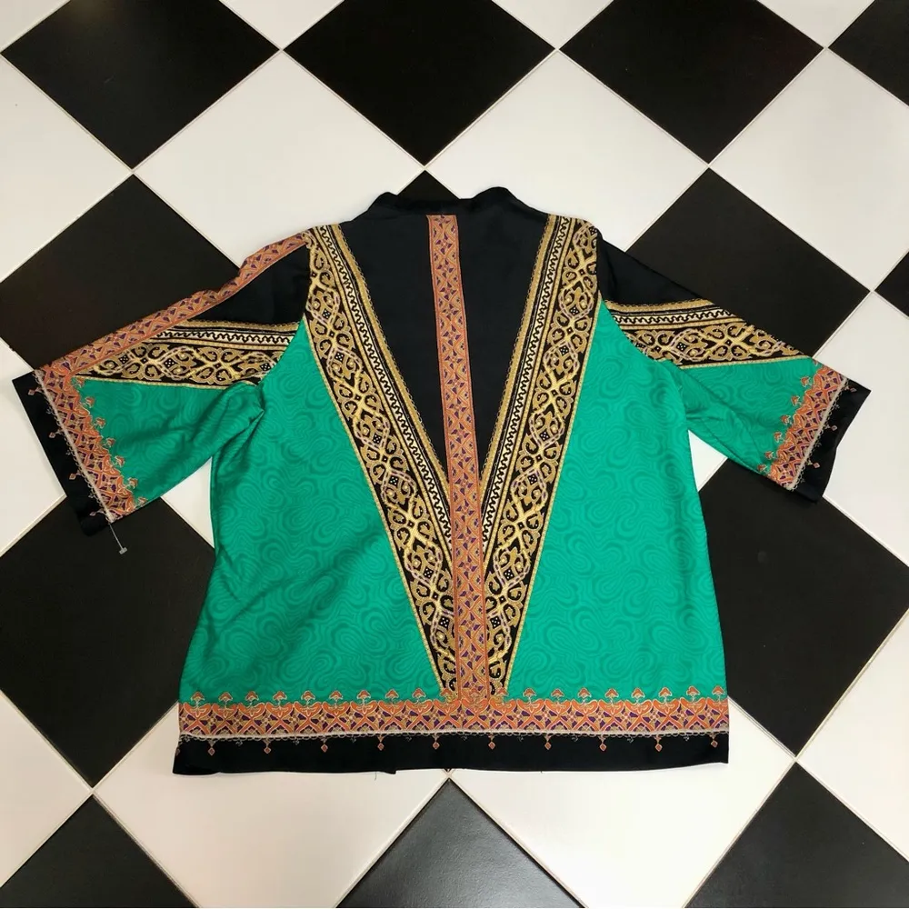 Vintage 70s 80s  Layered Tunic Shirt 2 in 1 Top Silk Scarf Pattern 26W - Image 2