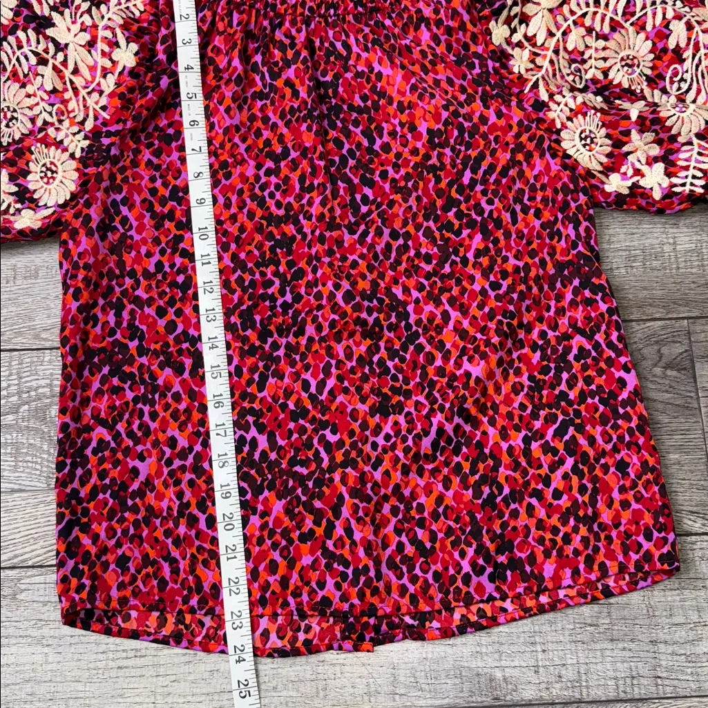 THML Embroidered Puff Sleeves Pink and Cream Patterned Blouse - Image 6