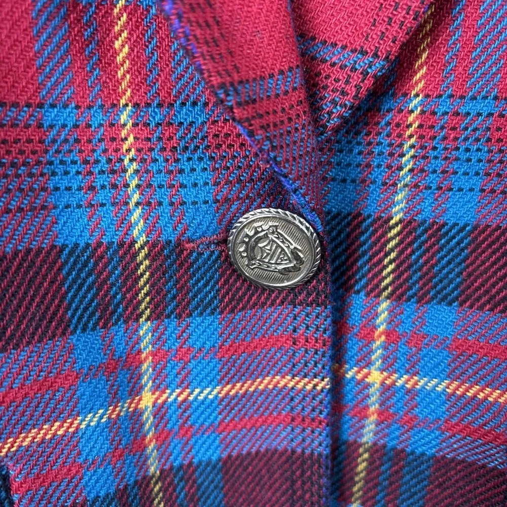 Vtg Lucia Blazer Jacket Plaid Office Siren Women Sz 10 S Wool Blend Red Blue USA - Image 5