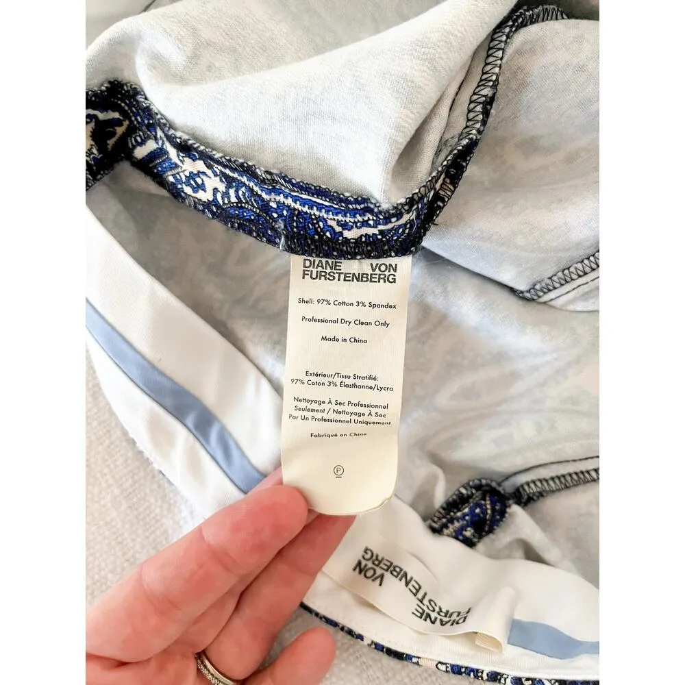 Diane Von Furstenberg | Paisley Mid Rise Skinny Pants | Blue Cream | **Est Sz XS - Image 8