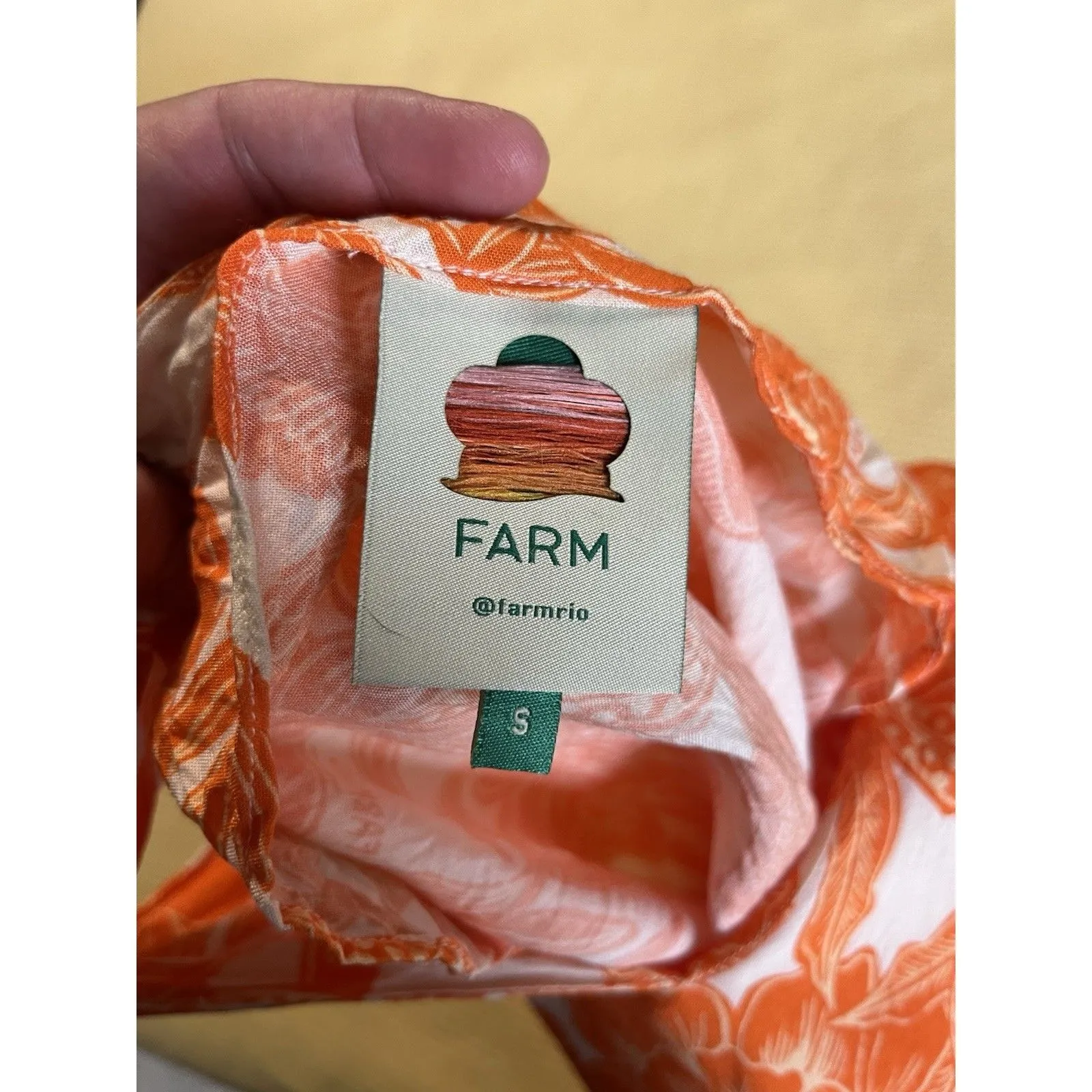 Farm Rio Mini Dress Tunic Tank Orange White Floral Bird Print Sleeveless Size S - Image 6