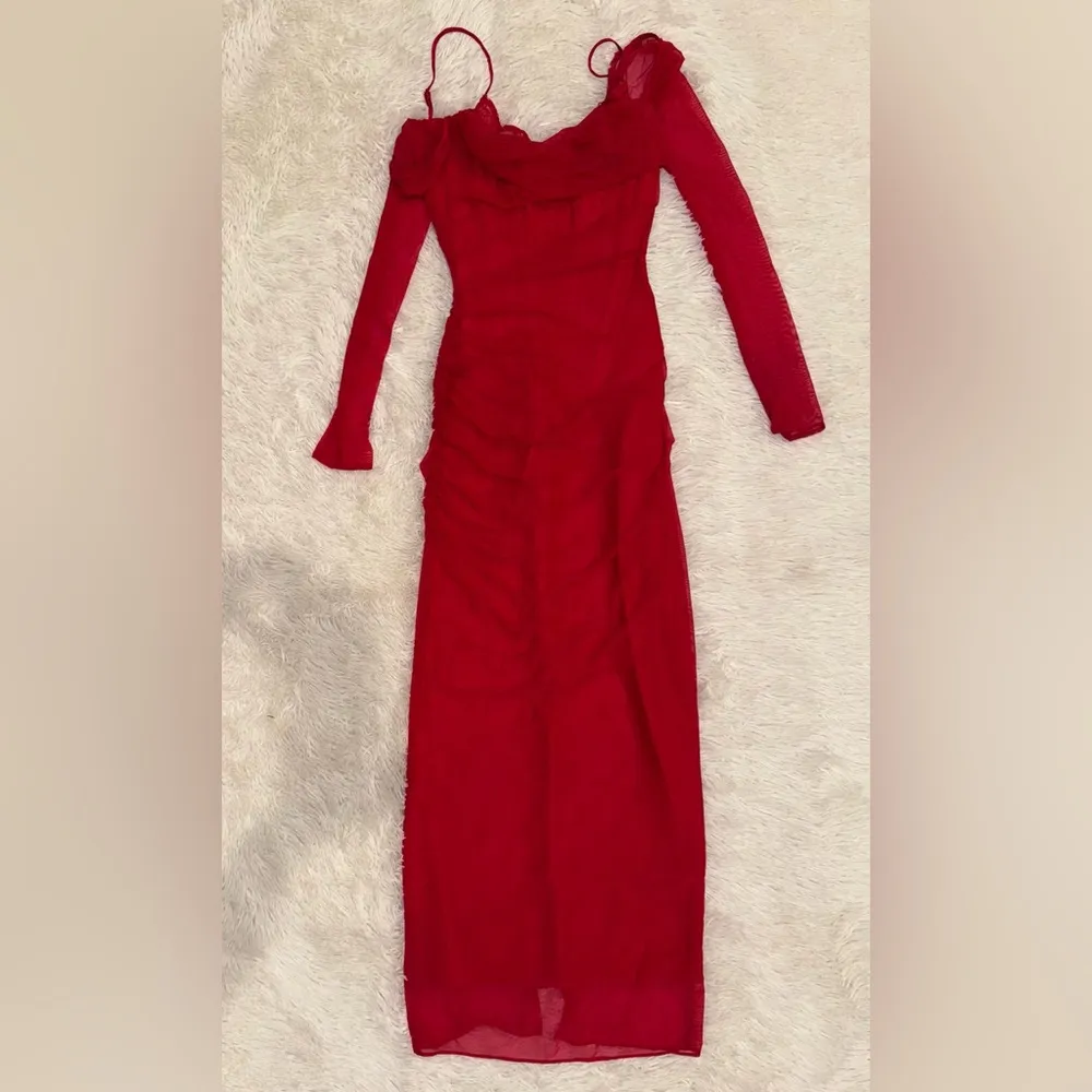 NWOT House of CB Katarina Red corset long sleeves maxi dress sz S - Image 6