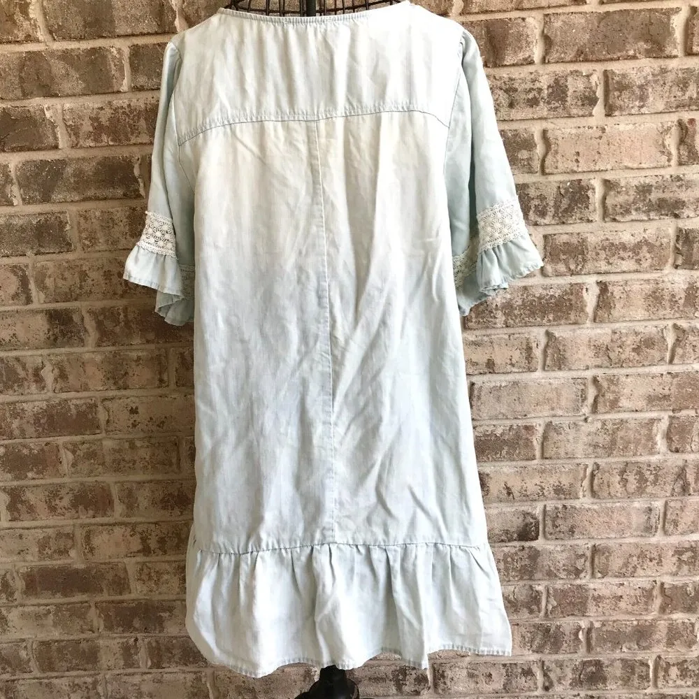 Easel Los Angeles Tunic Top Dress Small Oversized Sky Blue Crochet Accen… - Image 4