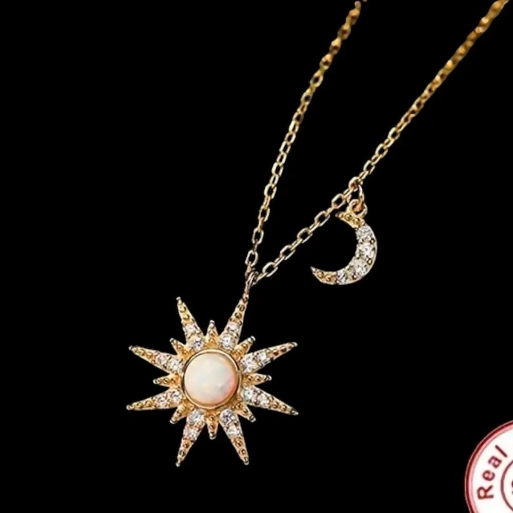 925 Sterling Silver Sun and Moon Opal Necklace New in Packaging - Image 7