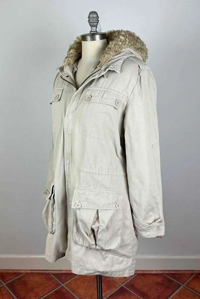 Paul & Joe Paris Faux Fur Hooded Field Jacket Size Medium Tan - Image 3