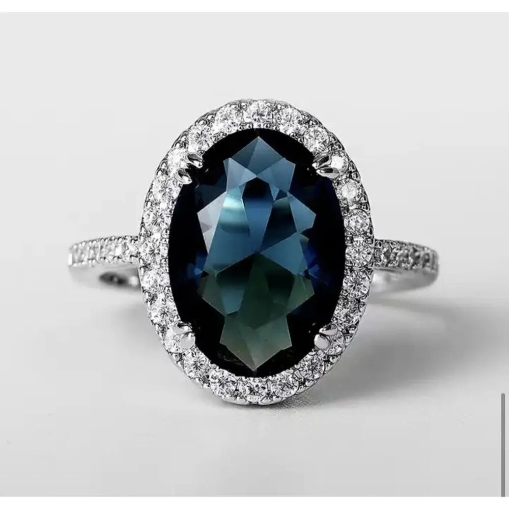 925 Silver Plated Zircon blue topaz Rings Size 6 Oval Gemstone - Image 8