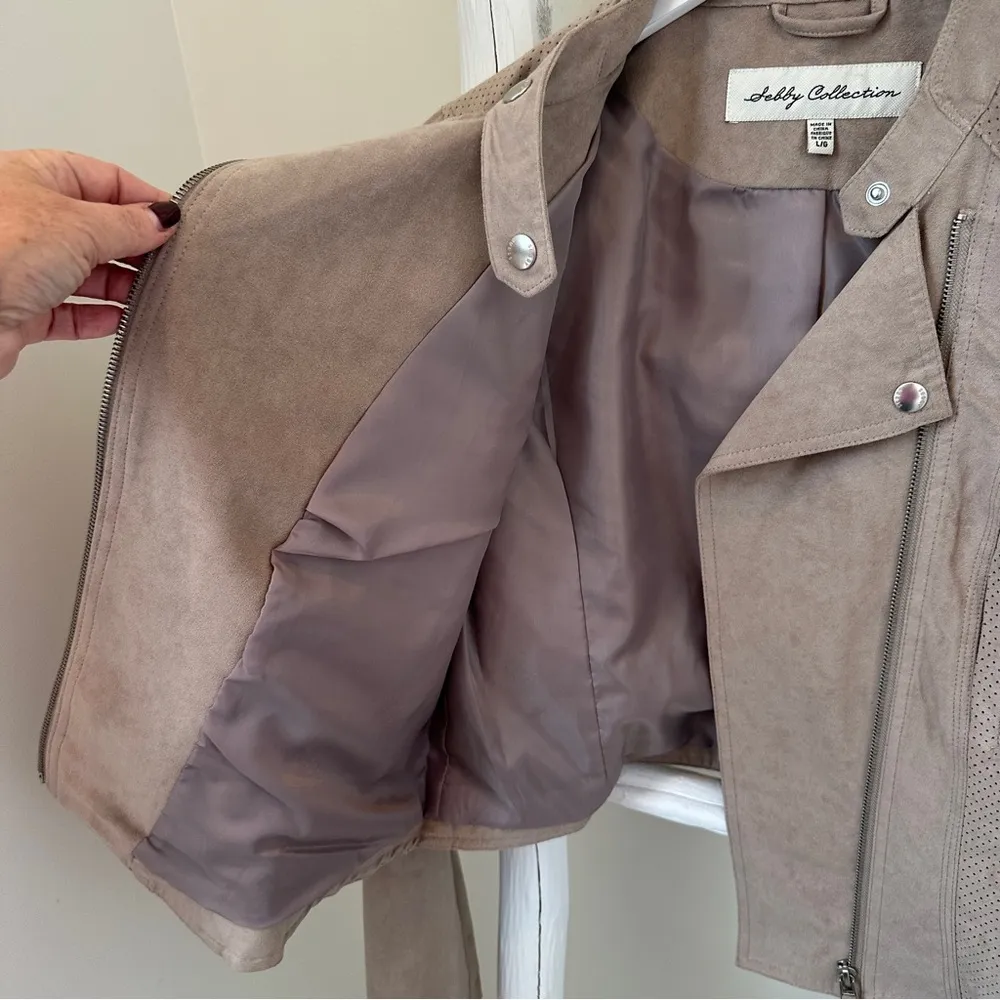 Collection Women’s Faux Suede Moto Jacket Taupe Size Large - Image 6