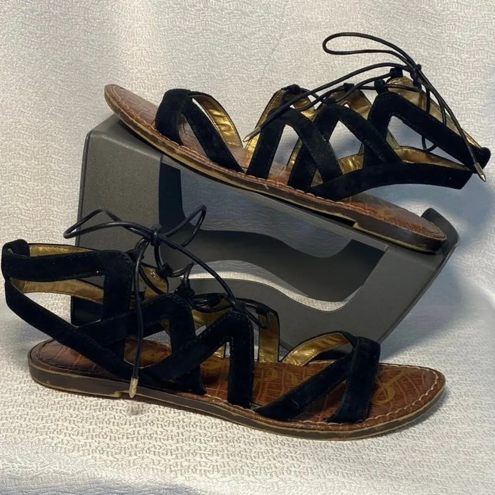 Sam Edelman Gemma Black Faux Suede Gladiator Flat Sandals women sz 7 - Image 2