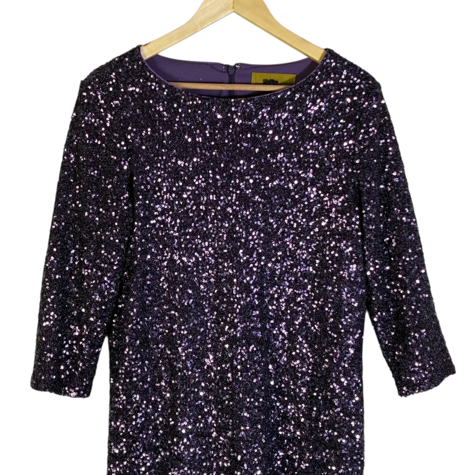 Nicole Miller Sparkle Sequin Cocktail Party Dress 3/4 Sleeve Purple M - Image 2