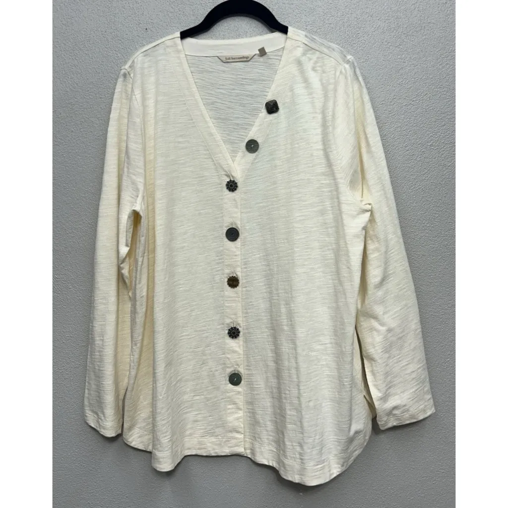 Soft Surroundings Delia Mixed Button Front Tunic Top Size Large Lagenlook Basic - Image 2