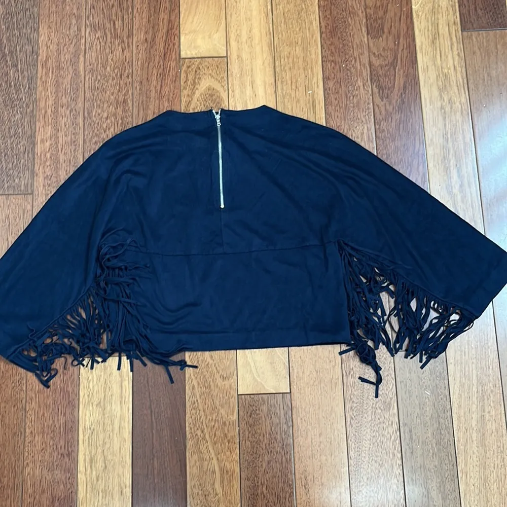 Zara | Navy Blue Suede Fringe Top Small - Image 6