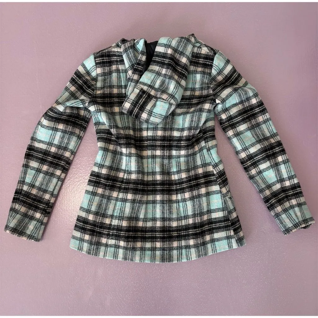 New York & Company Women's Wool Plaid Toggle Coat XS Multicolor Casual Black - Image 2