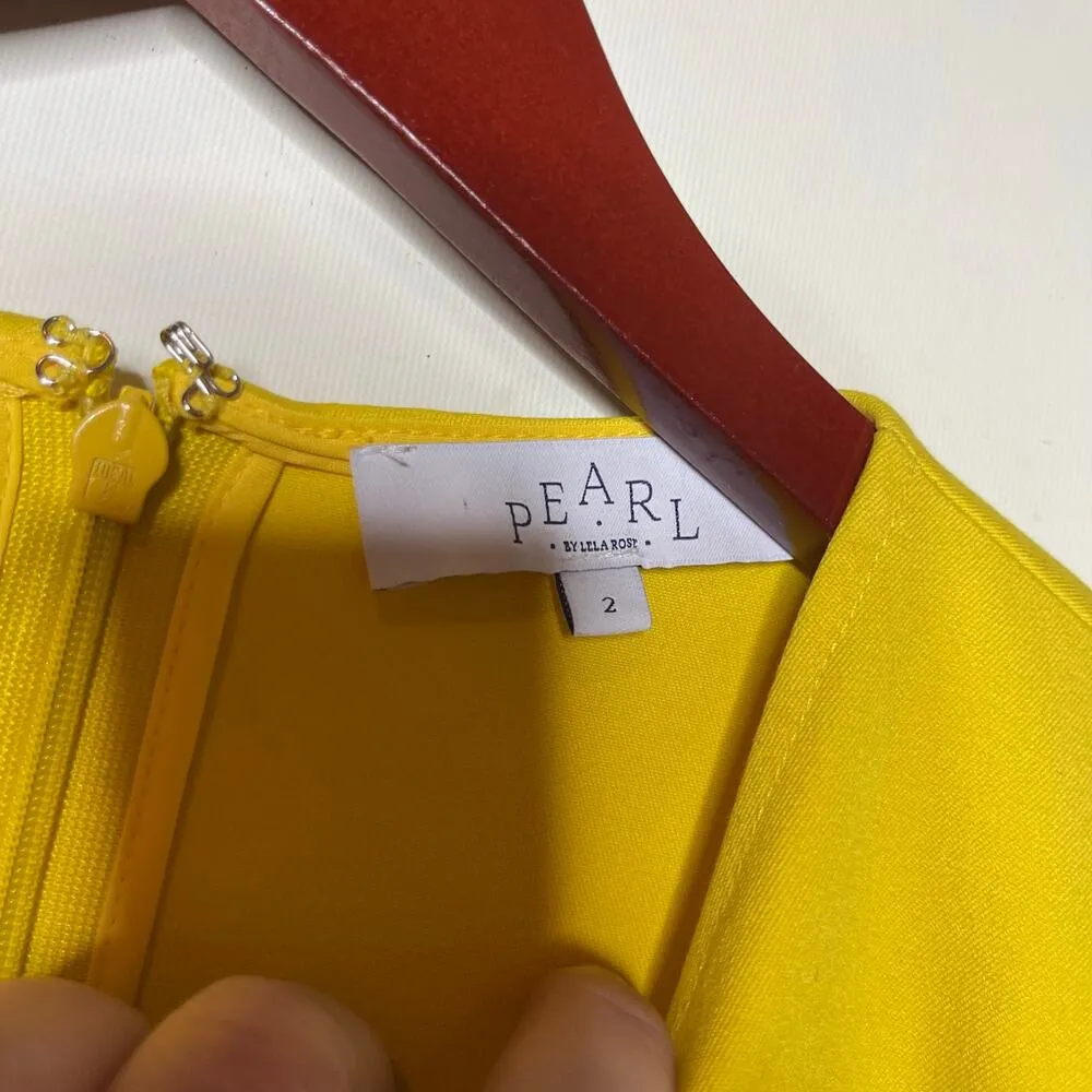 Pearl by Lela Rose Stretch Cotton Lace crochet Detail Dress in yellow white sz 2 - Image 5