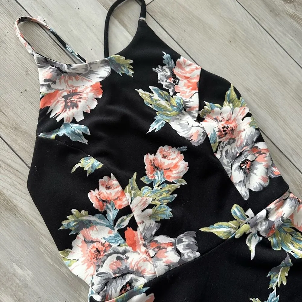 Monteau Womens Floral Midi Dress XS Black Summer Fairy Sundress Sleeveless - Image 5