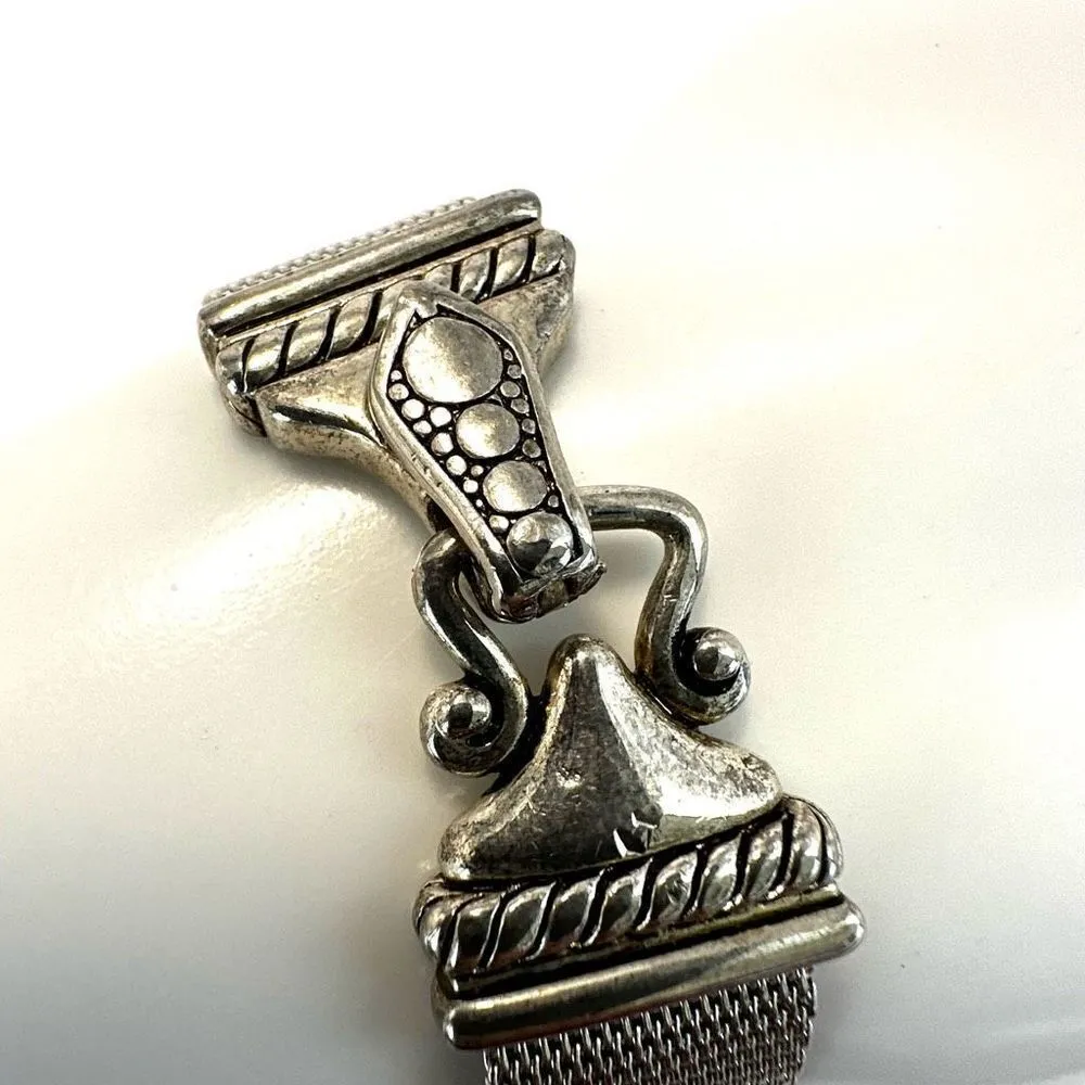 Silver tone mesh rhinestone vintage bracelet - Image 2