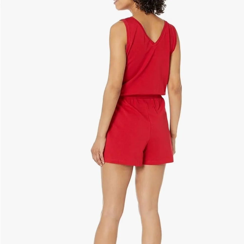 Calvin Klein Women's Sleeveless Logo T-Shirt Romper Shorts Jumpsuit Red Sz L - Image 2