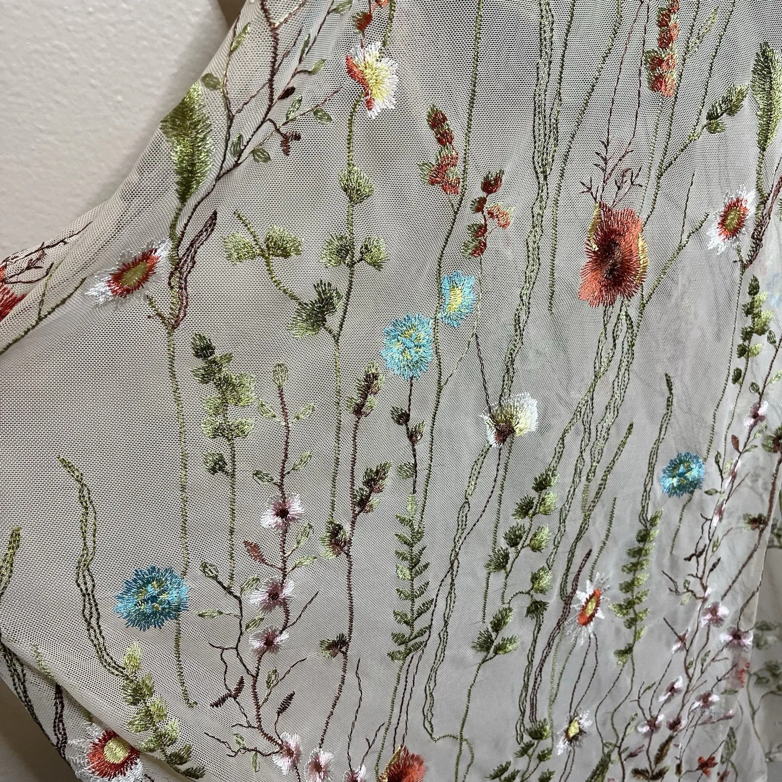 Women's Costume Whimsical Fairy Concert Rave Sheer Embroidered Floral Coachella Green Size M - Image 8