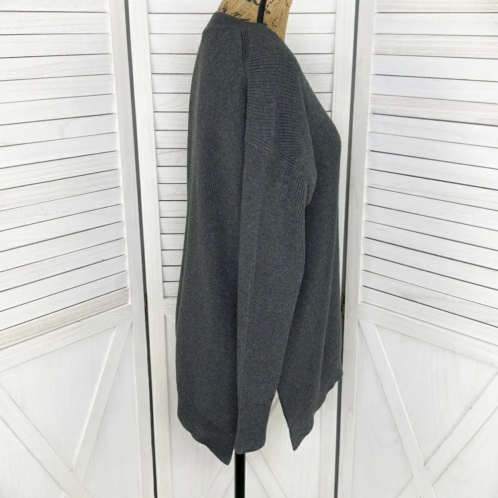 Athleta Rest Day Asymmetrical Ribbed Crew Neck Sweater Gray Small - Image 4