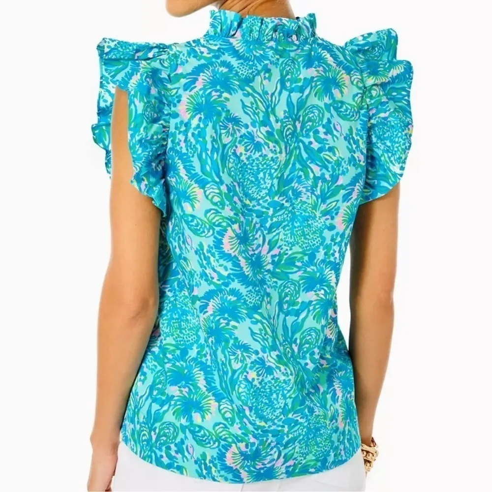 NWT Lilly Pulitzer Klaudie Ruffle Sleeve Coral of the Sea Top Size XS - Image 4