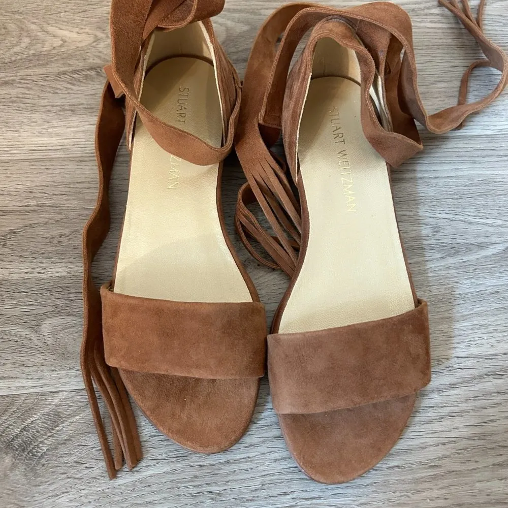 Stuart Weitzman Brown Suede Ankle Wrap Corbata Sandals Size 7 NWOT - Image 5