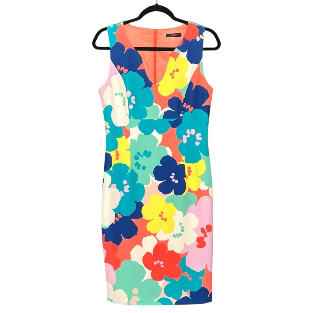 Trina Turk Coral Lily Dress Size 6 Sleeveless Floral V Neck Sheath Spring Shift - Image 3