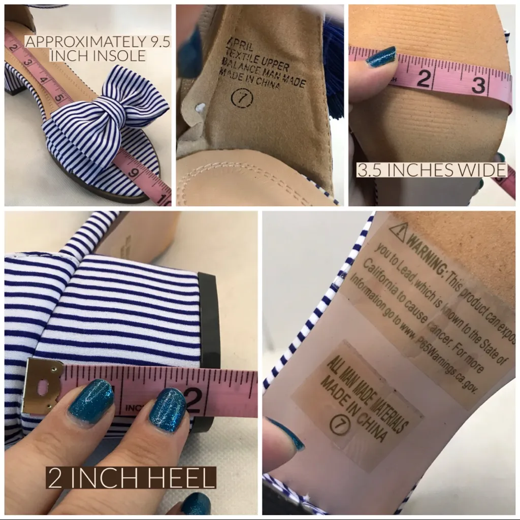 J. ADAMS "APRIL" BLUE & WHITE STRIPED LOW HEEL SANDALS W/POM POMS NIB (7) - Image 14