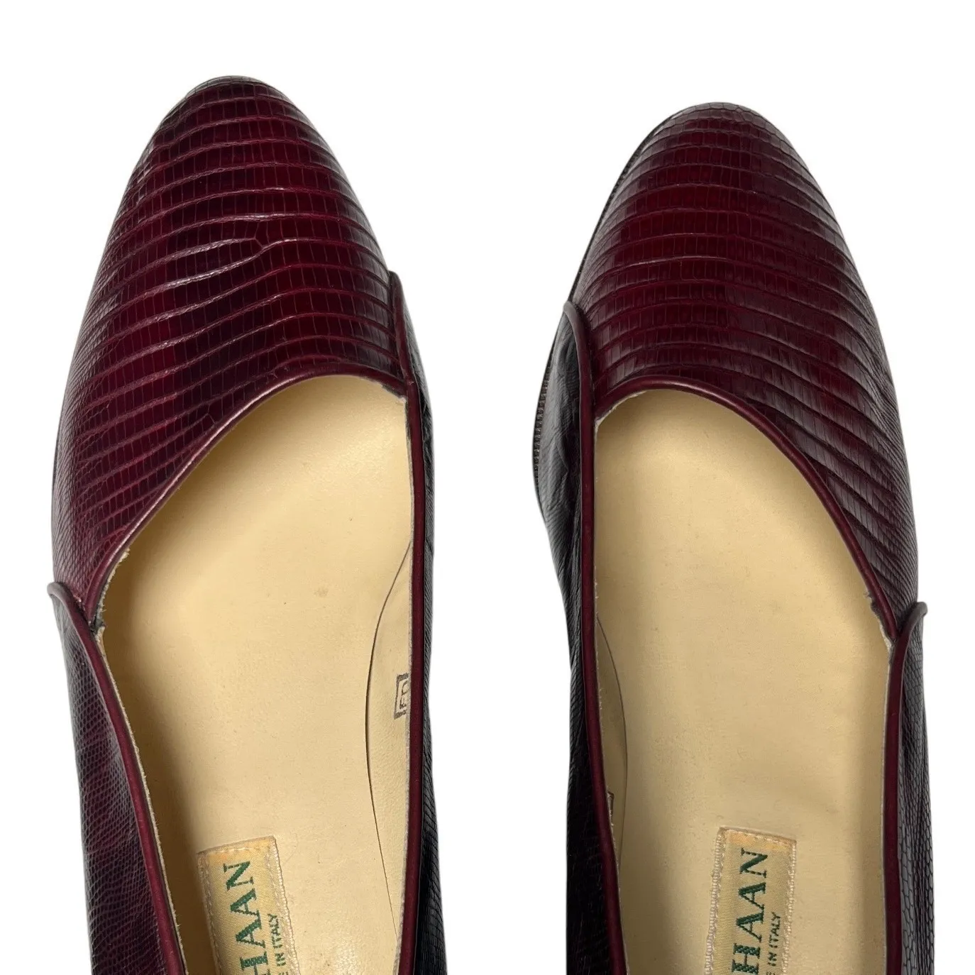 Cole Haan Italy Handmade Lizard Embossed‎ Loafers Oxblood Burgundy Leather 7.5M - Image 11
