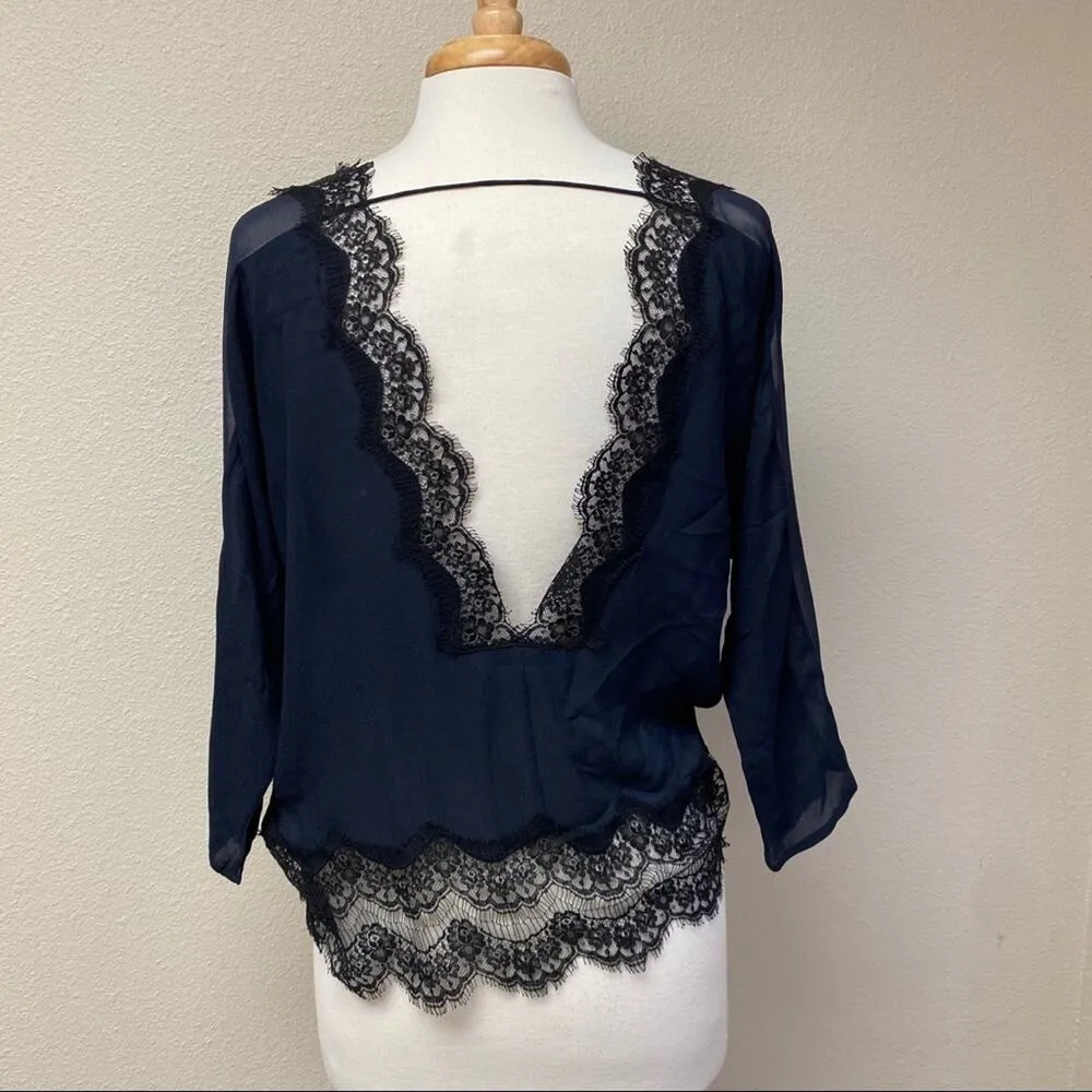 Sandro Open Back Lace Top Navy 2 - Image 3