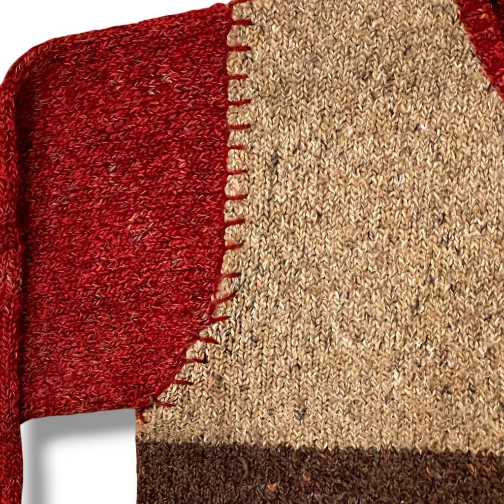 Vintage 90s Dress Barn Cardigan Sweater Colorblock Zip Up Lrg Burgandy Tan Brown - Image 8