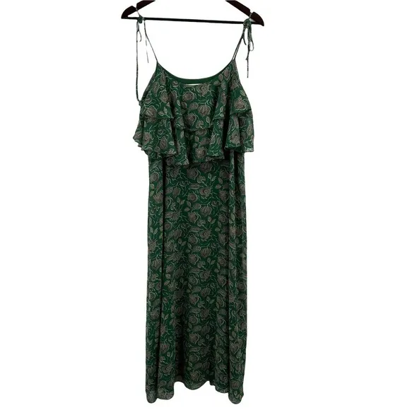 Rebecca Minkoff Green Ruffle Sleeveless Floral Long Dress Size 8 - Image 10