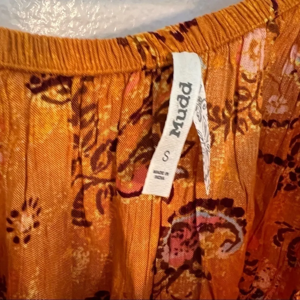 Mudd  Off Shoulder Romper Mustard Floral Paisley - Image 9