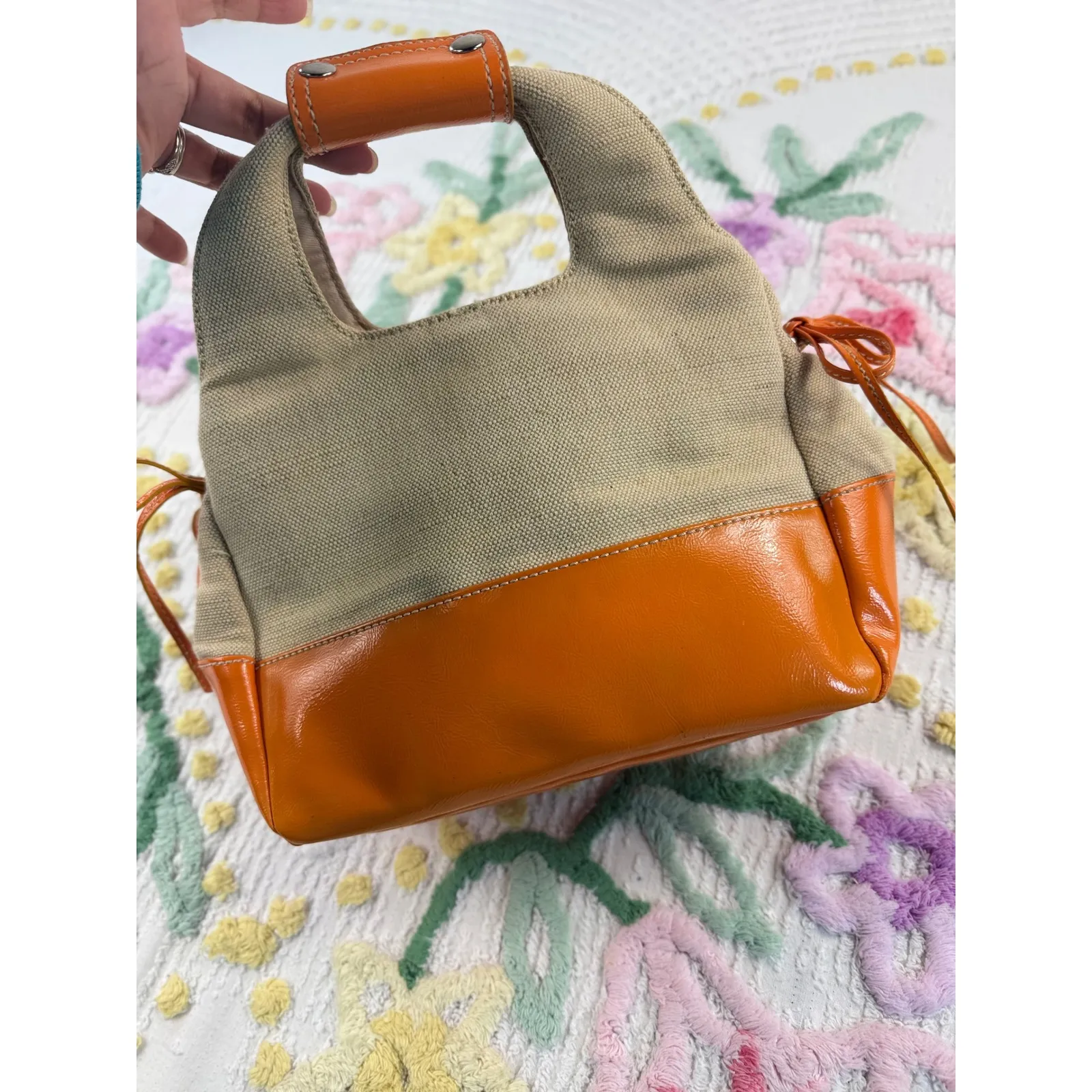 Bath & Body Works Canvas Orange Leather Trim Handle Bag Women's Accessory - Image 3