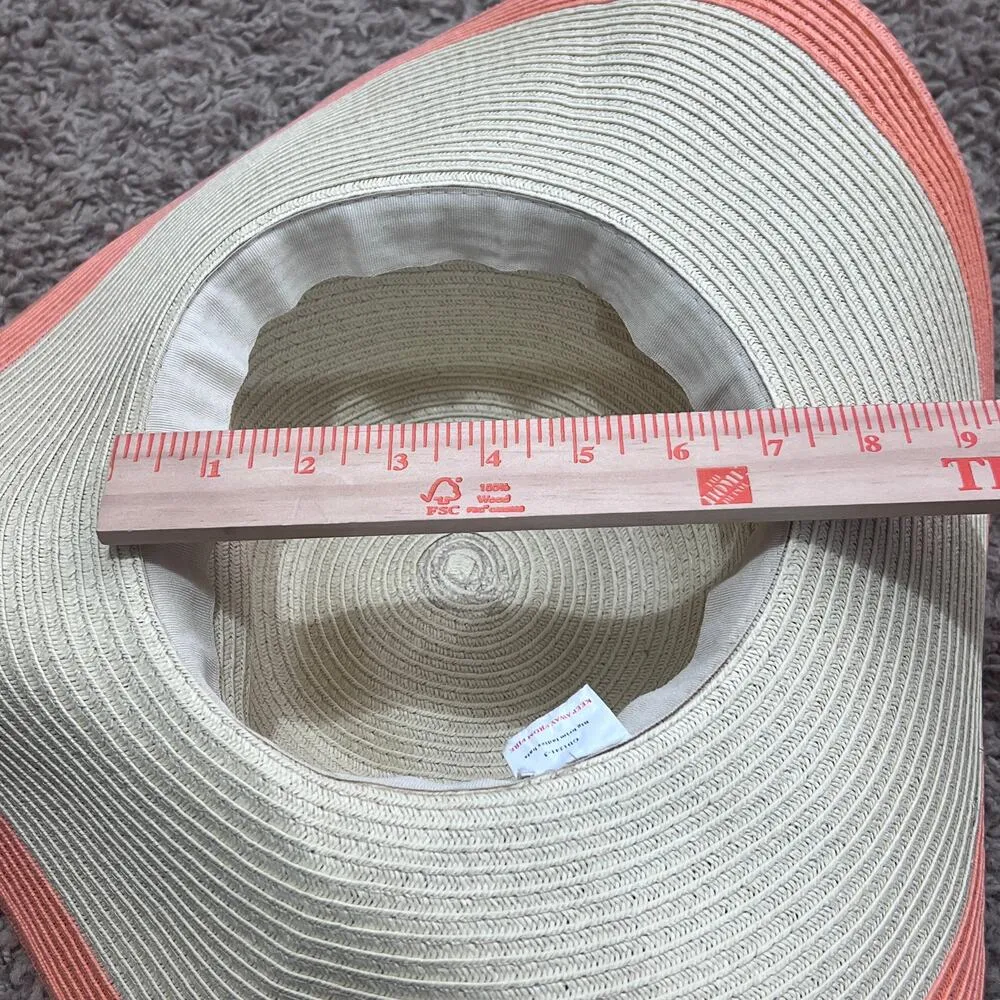 Women’s Wide Brim Sun Hat Tan Hat with Peach Rim - Image 2