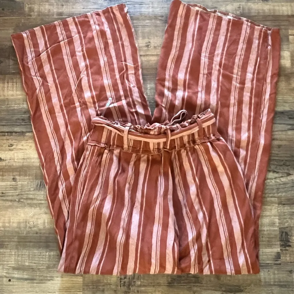 Art & Ephect Boho Cream and Orange Striped Wide Leg Pants Sz Sm - Image 3