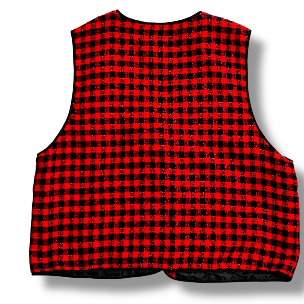 Vtg 90s VM Sport Vest M Red Black Tartan Plaid Button Made In USA Christmas Size M - Image 4