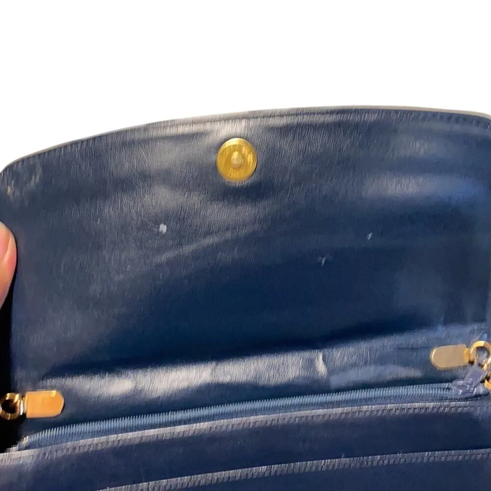 Vintage Towanny blue leather envelope purse chic glam neutral minimalist - Image 15