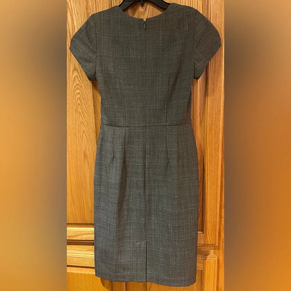 Banana Republic Grey Glen Plaid Wool Classic Career Business Pencil Dress Size 0 - Image 8