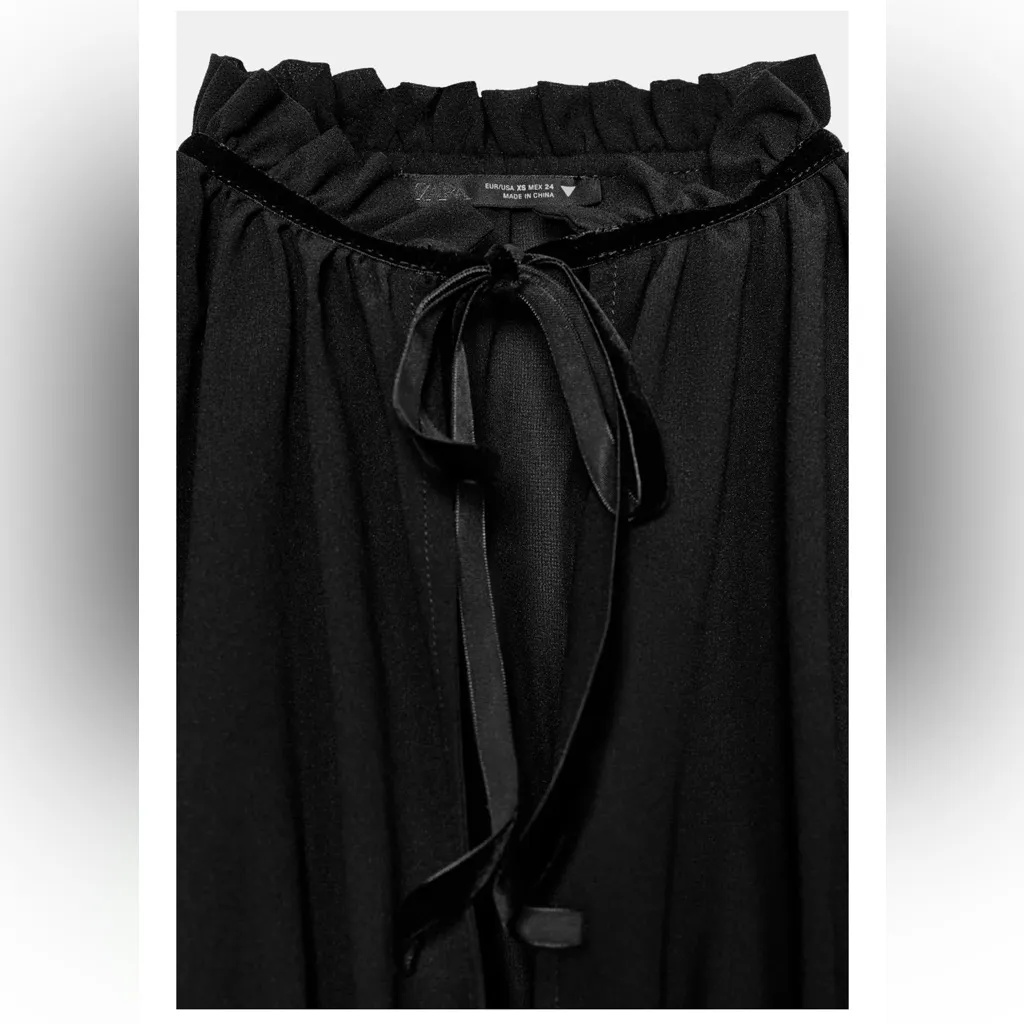 Zara NWT black bow tie front long sleeve cardigan top georgette style blouse - Image 8