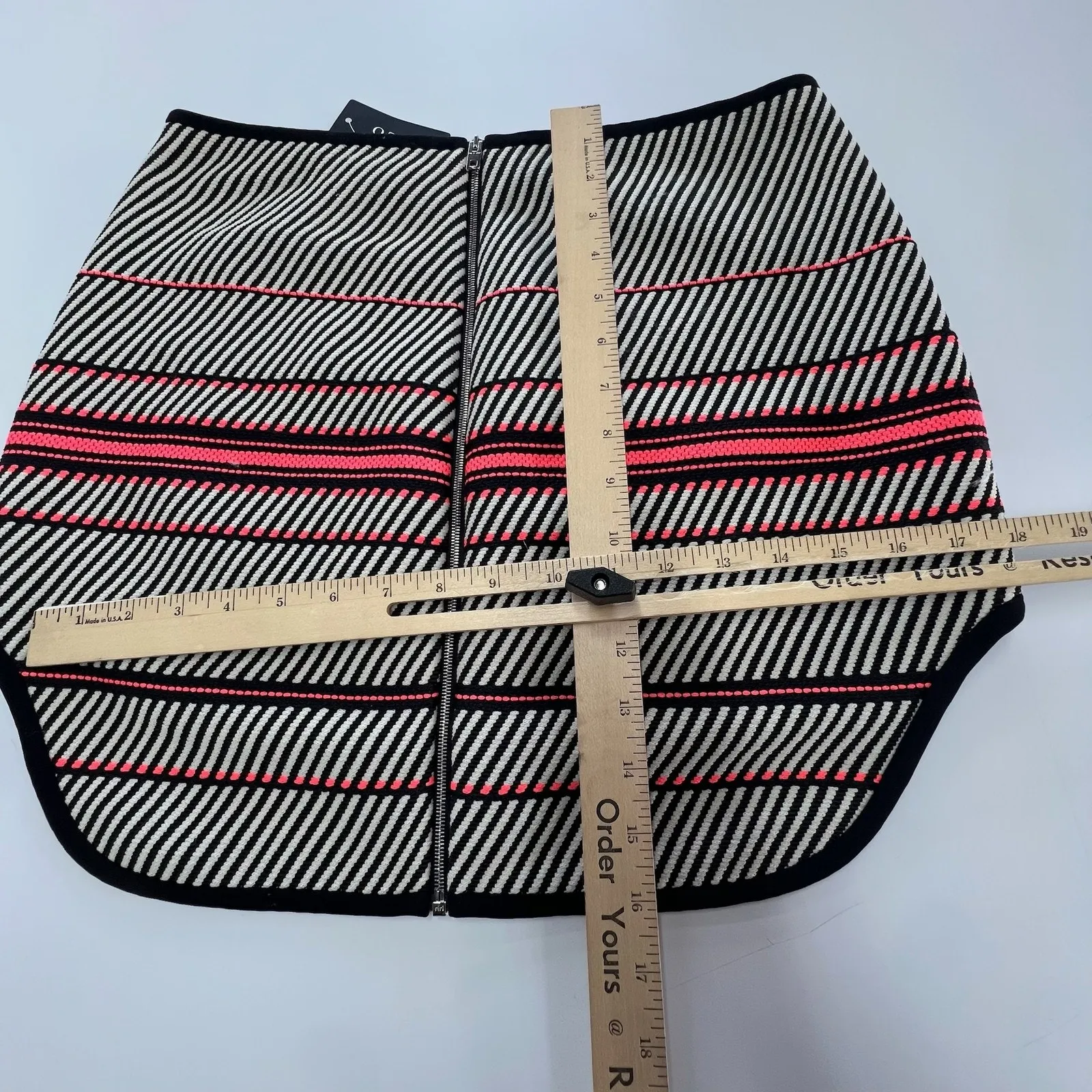 Rag‎ & Bone Skirt Womens 4 Black White Pink Red Bess Mini Textured Stripe Zip - Image 9