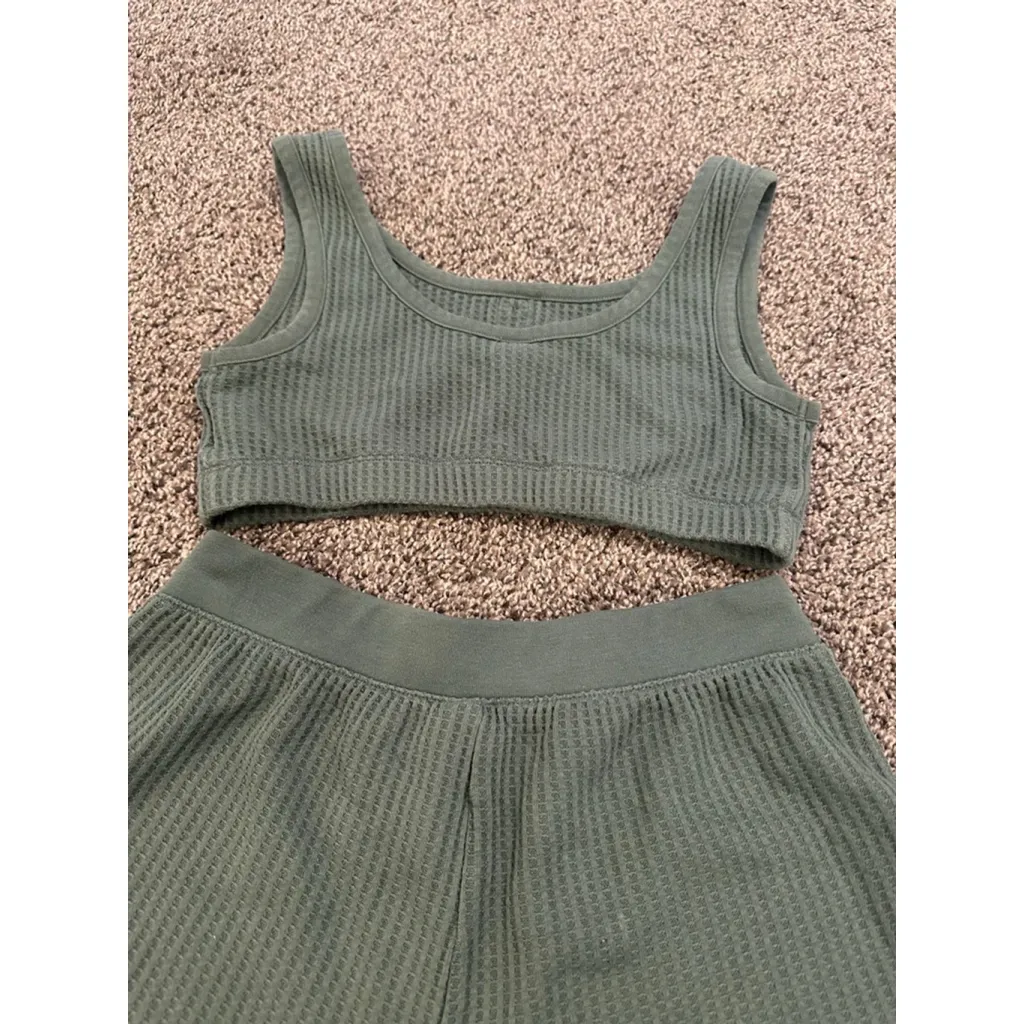 Women's Old Navy Green Waffle Knit Pajama Set XS/S - Image 10