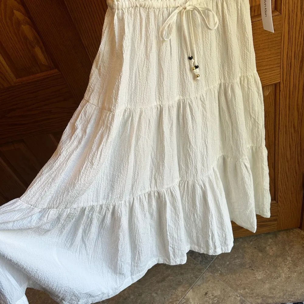 Calvin Klein Tiered A-Line Midi Dress Size 4 New NWT Crinkle Cream Material - Image 4