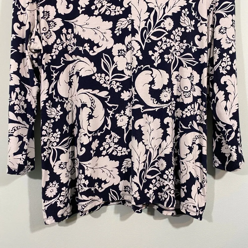 Talbots Women's Black & White Floral Quarter Sleeve Jersey Top Size XL - Image 3