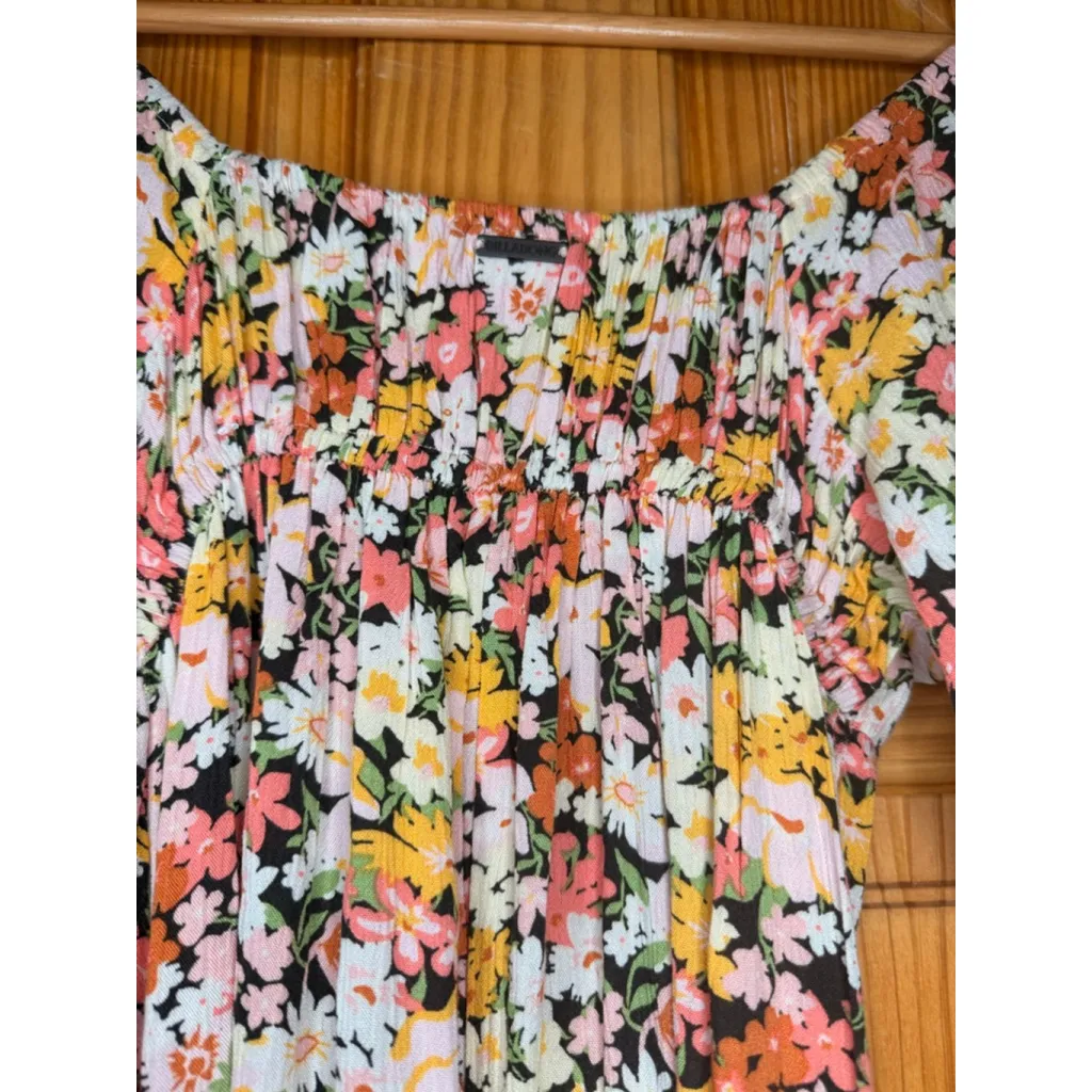 Billabong Floral Puff Sleeve Midi Dress Boho Cottagecore XS - Image 5