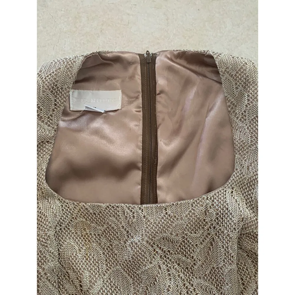 90s Jessica McClintock gold lace bodycon dress scoop neck size small 4 - Image 9