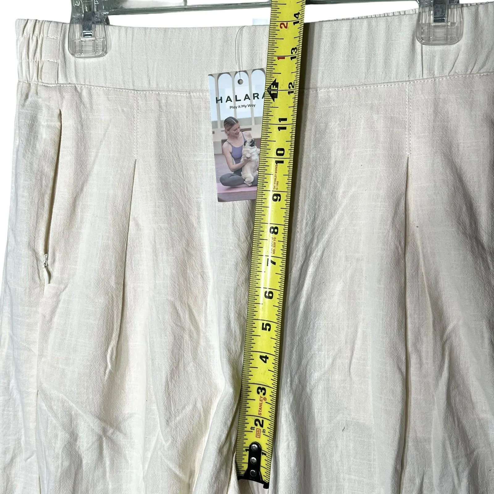 Halara Pants Womens XL White Pleated Wide Leg Cropped Elastic Waist Pockets - Image 7